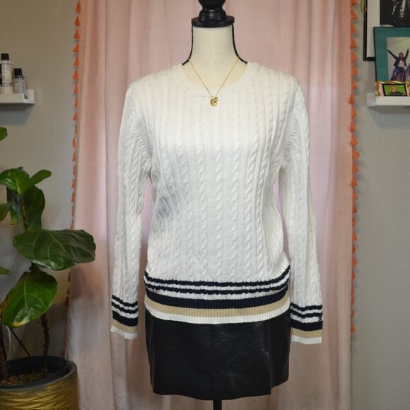 Tommy Hilfiger Women’s Cotton Cable-Knit Sweater – Size Large – Y2K Style - Picture 1 of 7